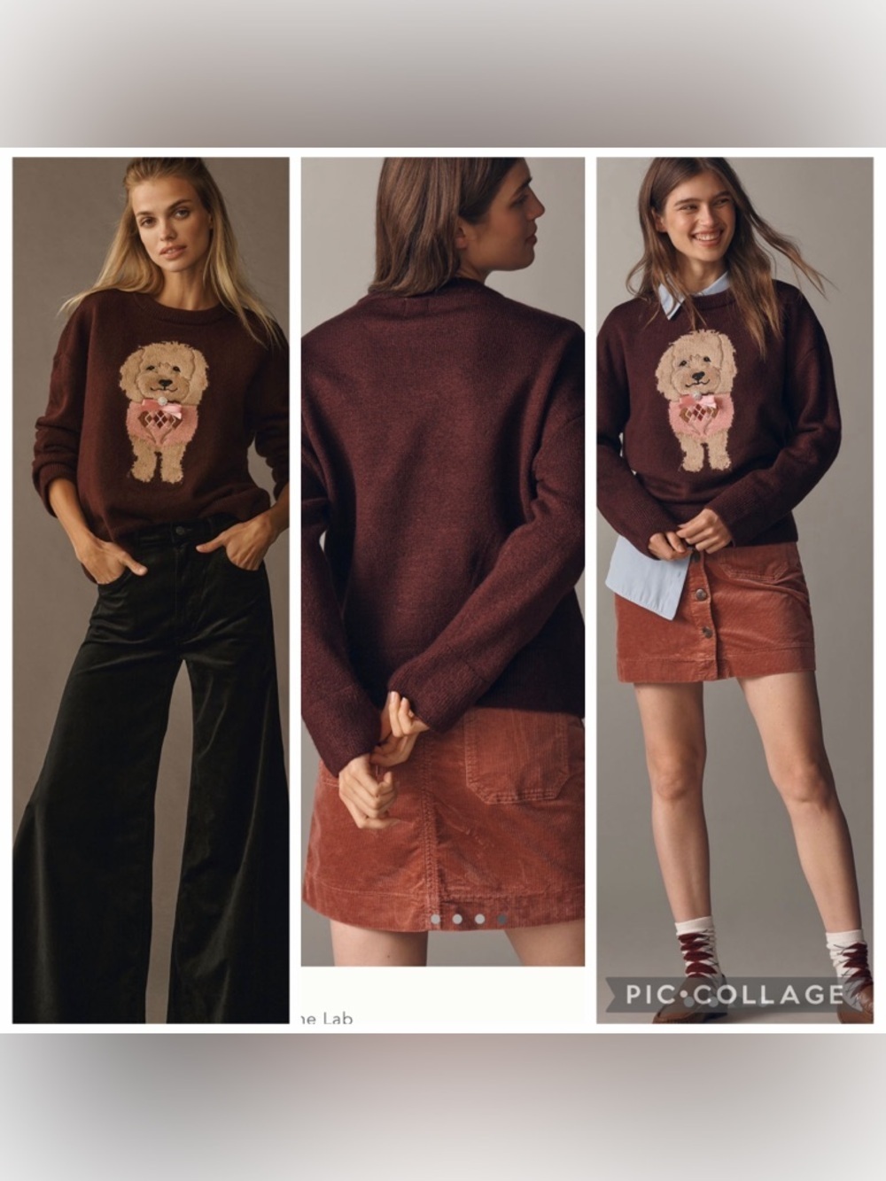 NWT new medium Anthropologie dog Crewneck Sweater wine lab burgundy - Picture 11 of 17